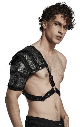 Gothic Shoulder Guard in Embossed Leather for Men
